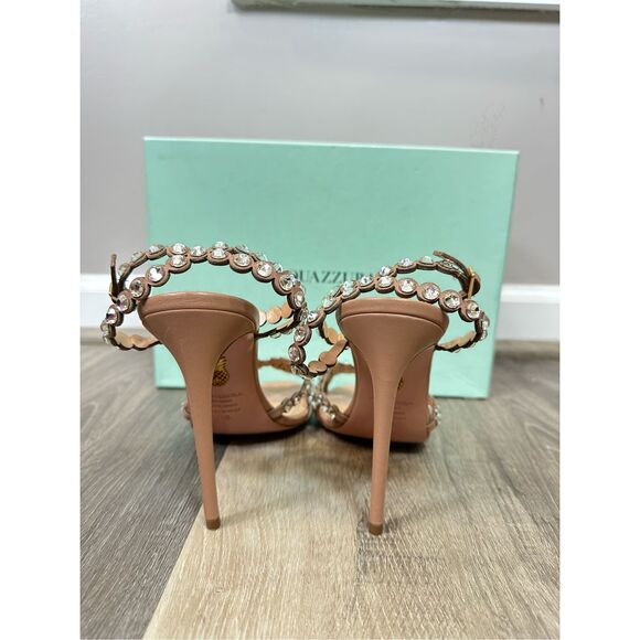 Aquazzura Tequila Crystal-Embellished Leather Sandals in Powder Pink EU40 $1525 - Picture 12 of 15